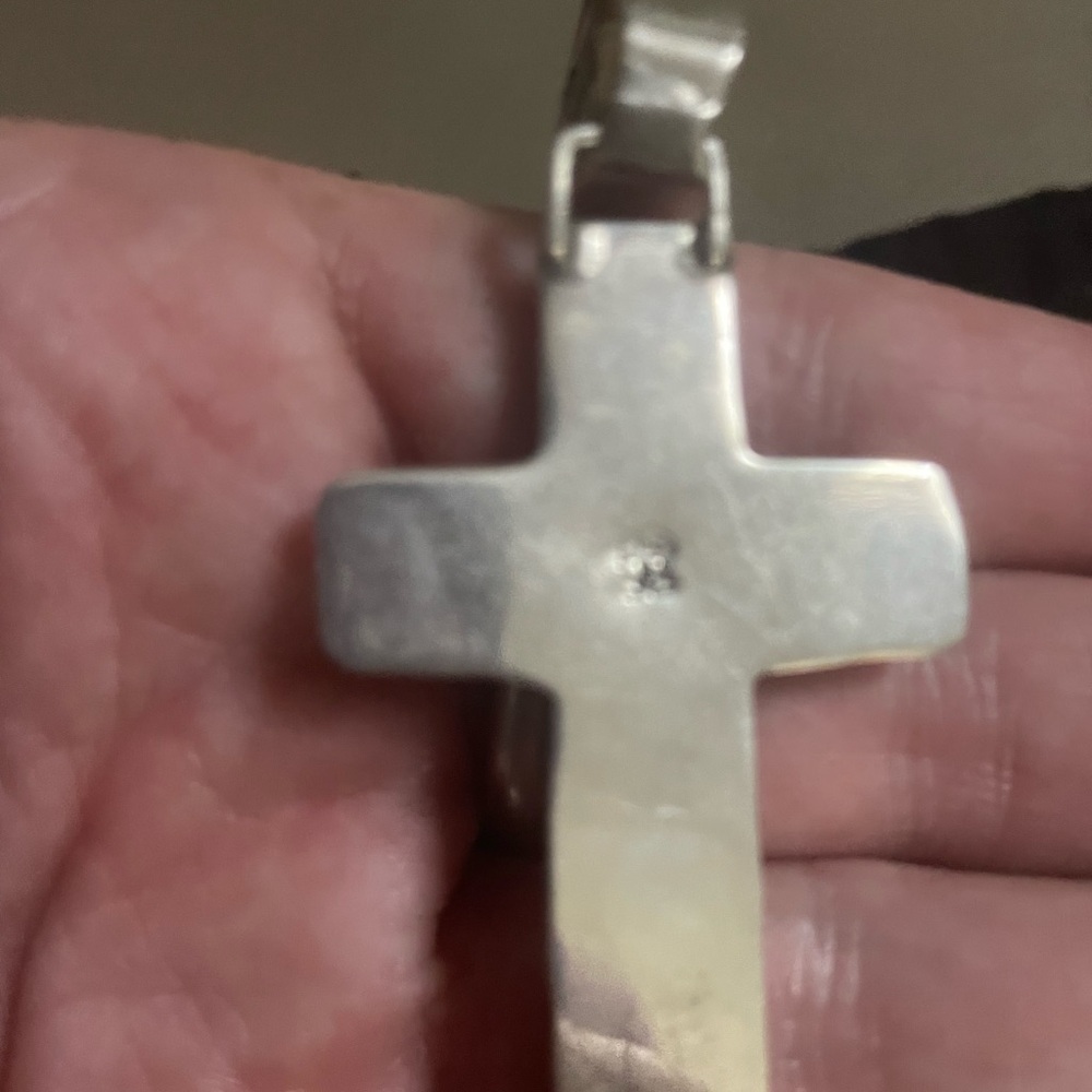 Large Navajo Signed Turquoise and Silver Cross Pendant 🦋 - Picture 3 of 11